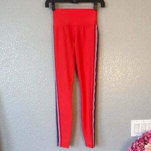 Vibrant Red Women's Leggings with Side Stripes
